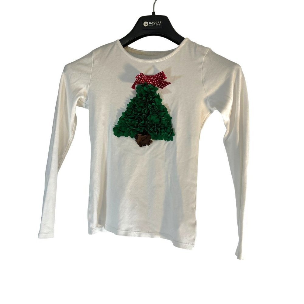 Copper Key Girls Christmas Tree Tee Top White/Green/Red/Brown Size M 10/12